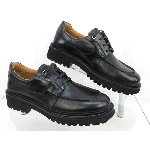 NIB FERRAGAMO GORIN BLACK LEATHER GANCINI LOGO PLATFORM DERBY OXFORDS 9 M main image 10